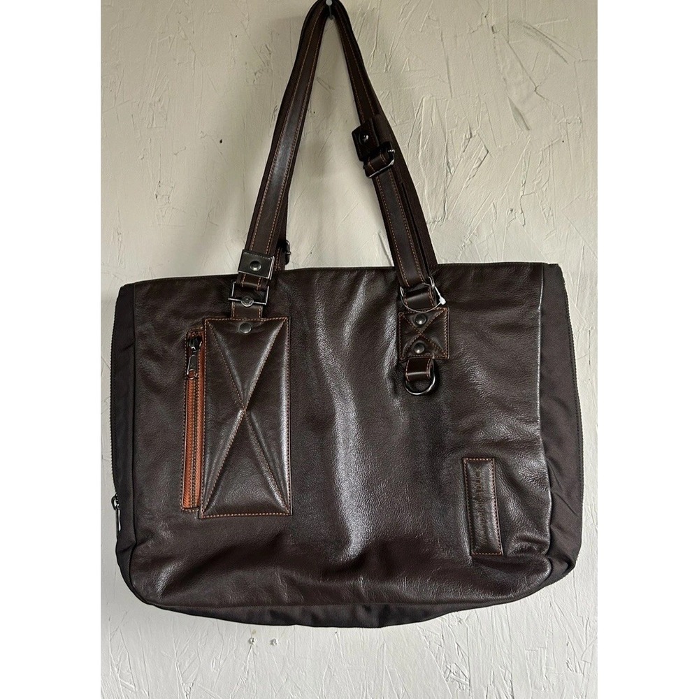 Mandarina Duck Laptop Bag  Messenger Tote Leather/canvas Expandable Zipper
